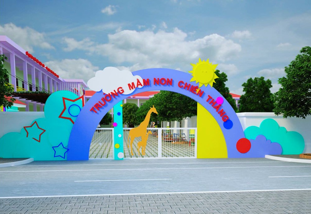 Cổng trường phong cách hoạt hình vui nhộn