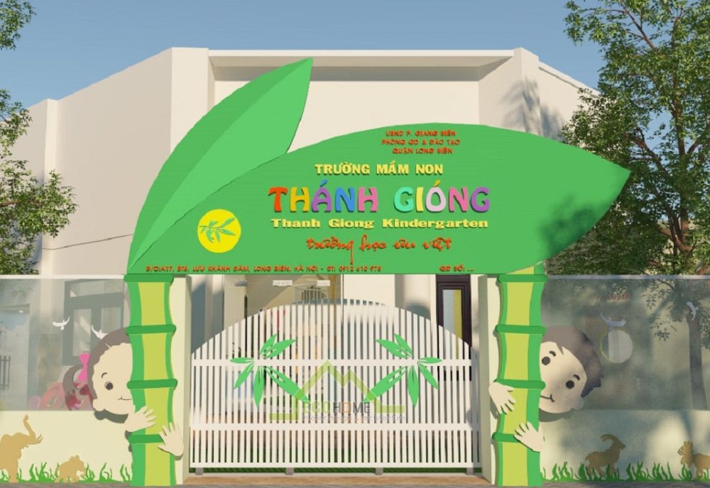 Cổng trường kết hợp kiến trúc bản địa